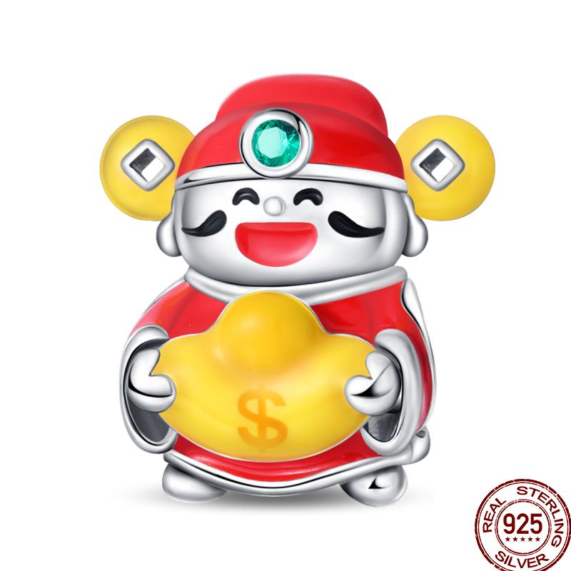 Year Series Copper Lucky Fit 3Mm Bracelets Diy Jewelry Cat God Of Wealth Lion Dance Koi Fish Charms Bead