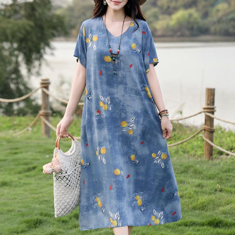 Casual Women's Dresses Summer Vintage Clothes Plus Size Elegant Short Sleeve Summer Long Dress