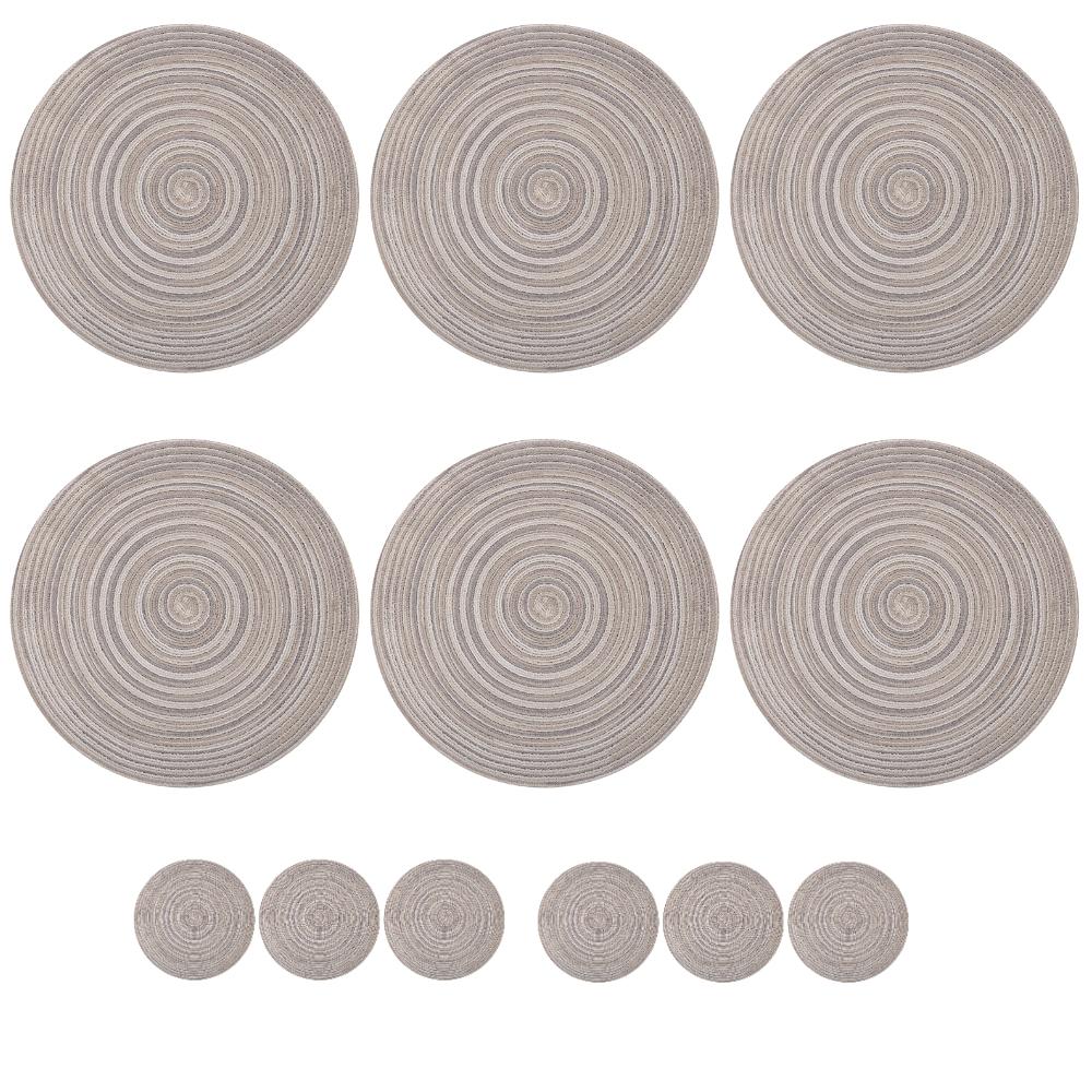 Set of 6 Round Braided Placemats Table Mats Woven Non-Slip Dining Table Heat Resistant Bowl Pads Kitchen Drink Cup Coasters