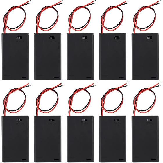 DIANN 10pcs AAA Battery Holder with Switch ON Off Case Back Cover 2X 1.5V Batteries Charger Holder Spring Clip Storage Box Cell Cable