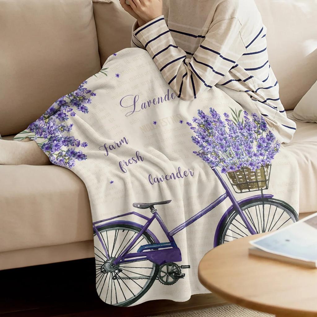 Farm Purple Fresh Flower Lavender Bicycle Flannel Blankets For Sofa Beds Bedding Room Soft Fleece Blanket Bedspread Home Textile