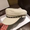 Fashion Spring/Autumn Women Beret Hat Flat-Top Chain Decoration Navy Cap Adjustable Octagonal Hat Duckbill Cap
