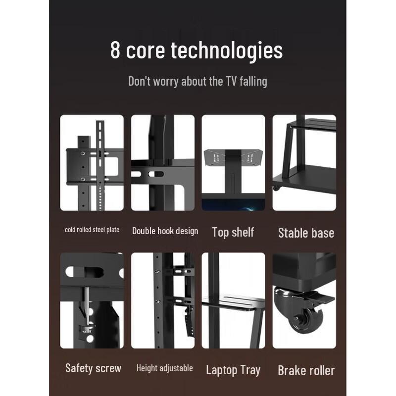 Universal Wheeled TV Stand with Double Storage Shelves