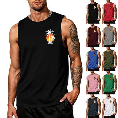 Men Sleeveless Muscle Tank Top Crew Neck Relaxed Fit Tree Print Lightweight Casual Shirt for Summer Workout Beach