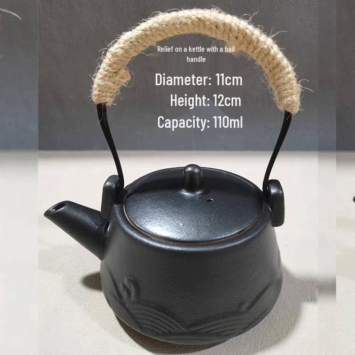 Special Clearance: Black Pottery Teapot Set - Japanese Retro Coarse Ceramic, Anti-Scald, Side Handle, Kung Fu Style
