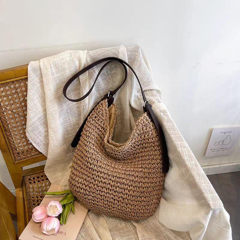 

Summer Super Popular Hand-Woven Bag for Women 2025 New Light Luxury Niche High Sense Seaside Vacation Straw Bag Khaki