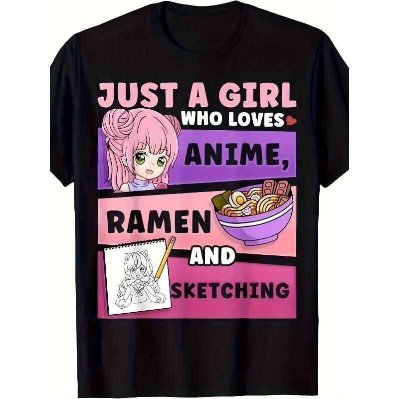 European sizes Men s Anime Ramen & Sketch Art T-Shirt Retro Anime Graphic Tee with Ramen Bowl & Pencil Sketch Print S