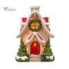 Red Door Holiday Decoration Mini Christmas House Figurine Small Resin Snowy Village Statue with Snow-covered Roof Decor Wreath And Pine Trees