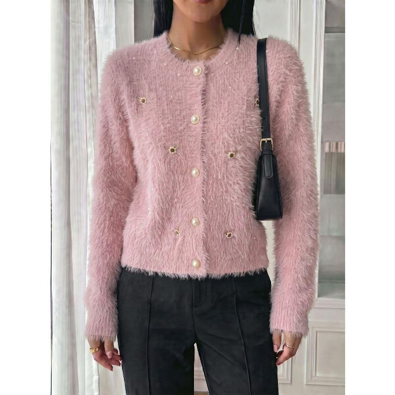 TIFICY Women's Fashion Casual Fall Winter Flower Pattern Print Long Sleeve O-Neck Sweaters
