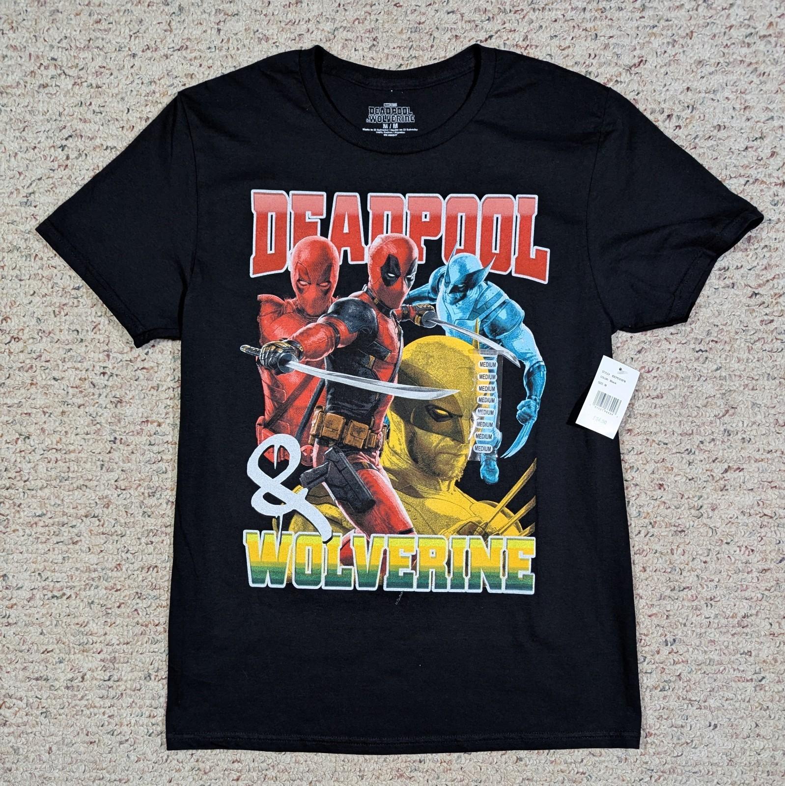 Deadpool & Wolverine Movie T-Shirt Black 2024 Mens MED Graphic Marvel Tee NWT S