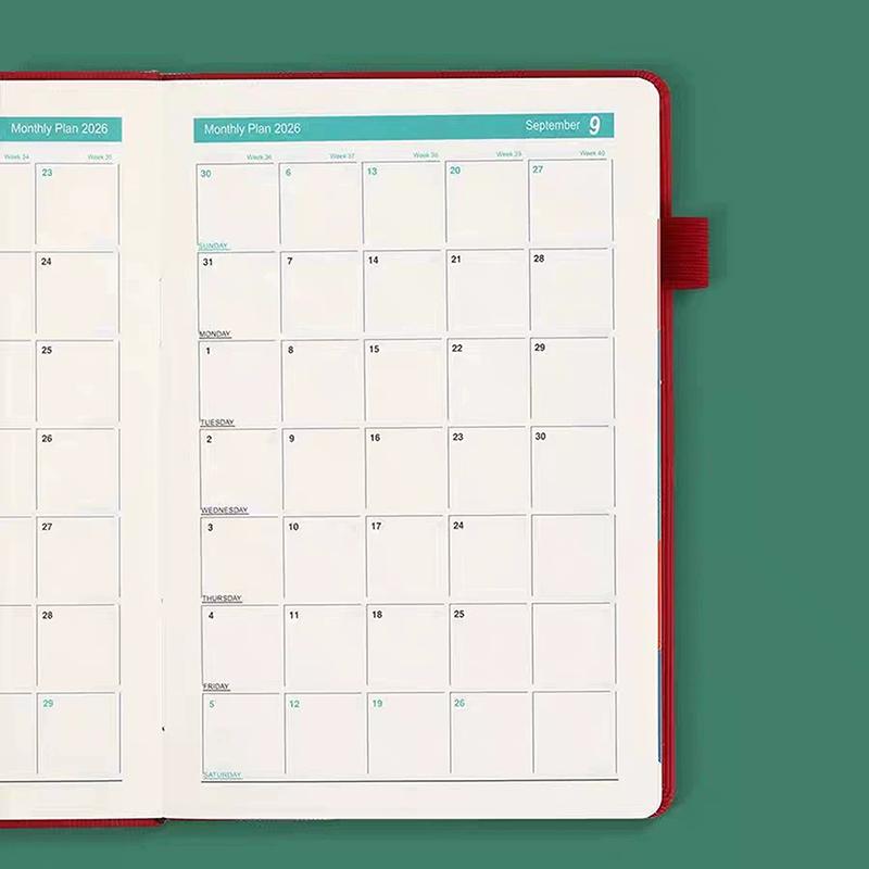 2026 A5 Textured Pu Portable Agenda Book English Calendar Book Notepads Creative Daily Planner Reminder Desktop Date Calendar