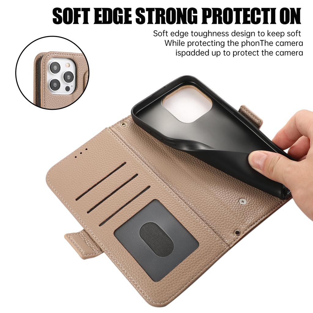 For iPhone 14 Pro Max Leather Case with Card Holder, Straps, Shockproof Wallet Phone Cover