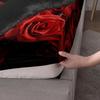 Breathable Black Cat and Red Roses Bedding Set Polyester Animal Print Sheet Pillowcase Sets with Fitted Sheet and Pillowcases