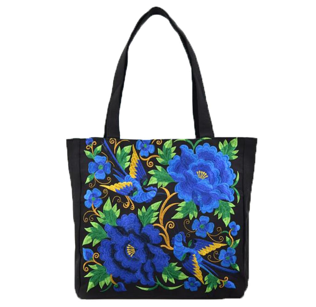

Huimei Floral Embroidered Shoulder Bag, Women s Handbag, Lightweight, Large Capacity, Canvas Tote Bag, 2-Way, Interior Pocket, A4 Size, Commuter Bag,