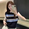 Women's Korean-Style Fashion Universal Fit Slim-Fit Top Fake Two-Piece Short-Sleeve Patchwork Solid Color Striped Knitted Sweater