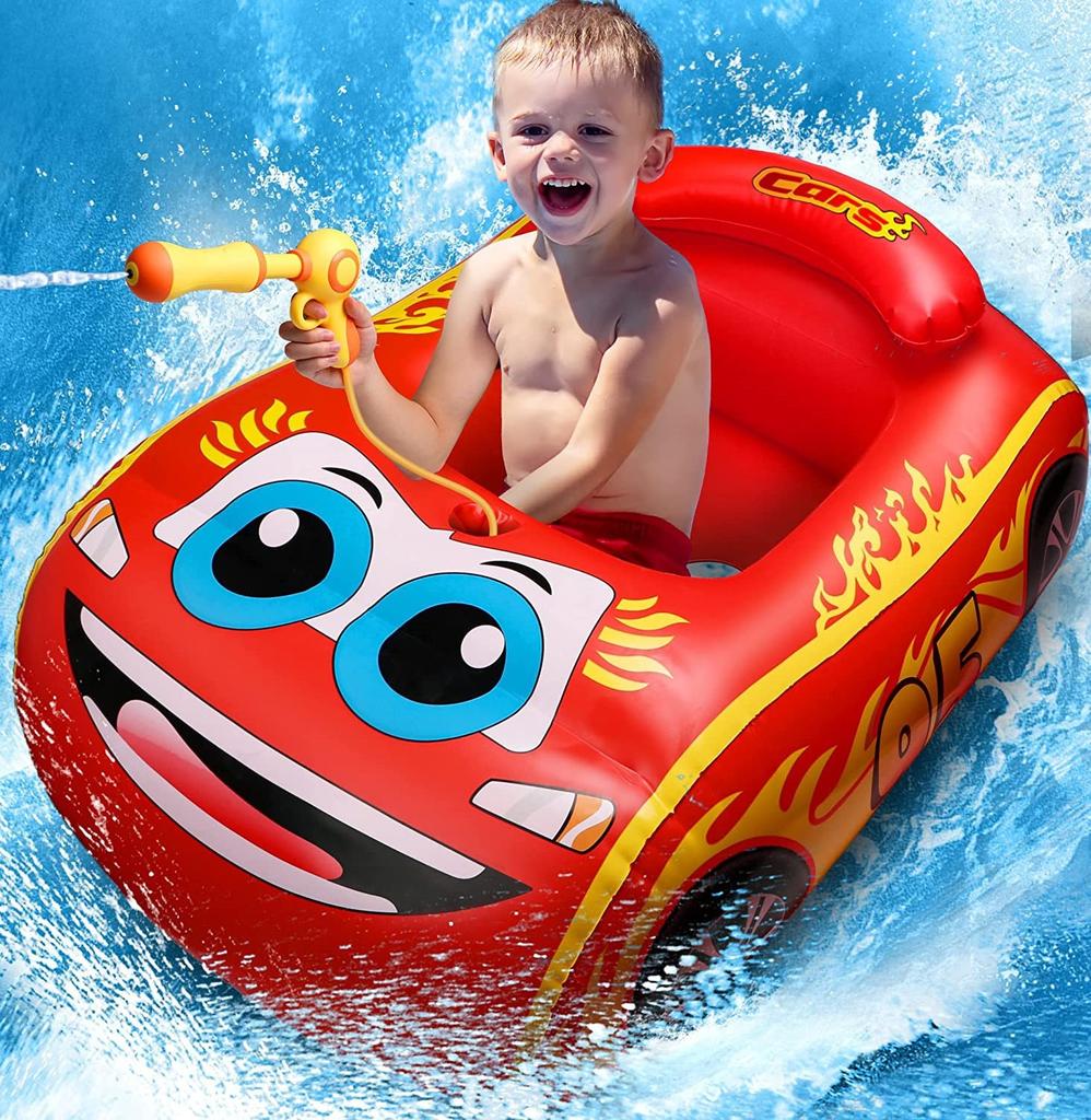 Inflatable Kids Fire Truck Pool Float Built-in Water Sprayer Squirt Gun for Splash Play