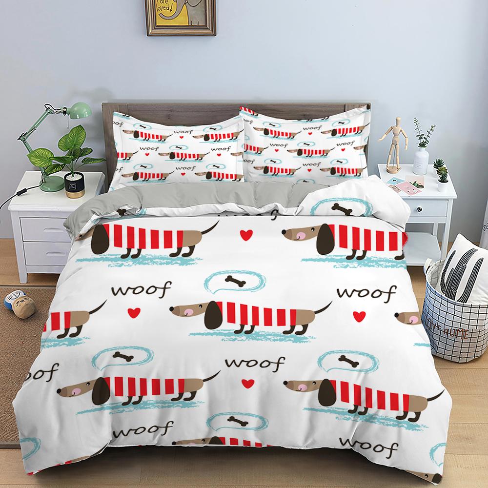 Cute Cartoon Dachshund King Queen Full Duvet Cover Pet Dog Bedding Set Lovely Animal Puppy Comforter Cover Polyester Quilt Cover