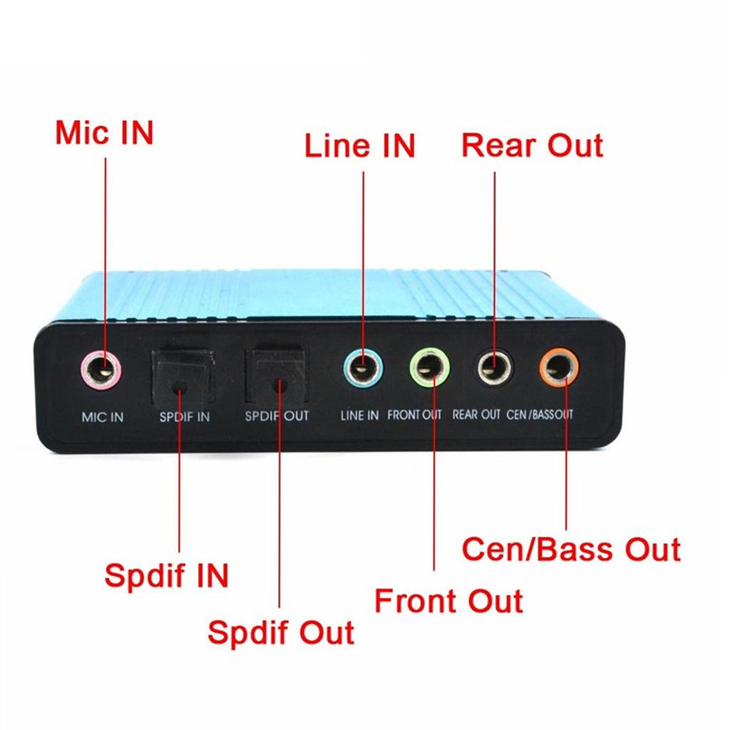 USB Sound Card 6 Channel 48kHz Sampling Rate Analog Play Recording External Sound Card for PC Laptop Computer