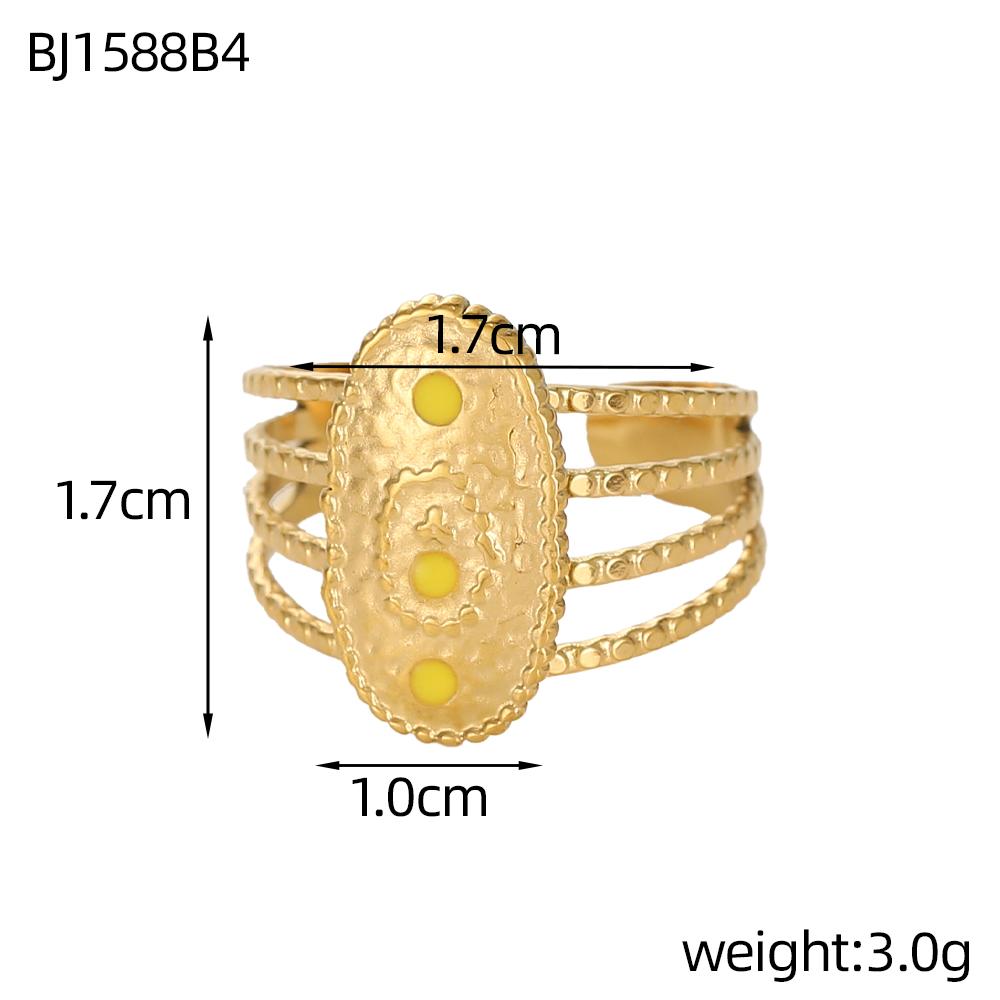 CARLIDANA Vintage Style colorful Natural Stone Open Adjustable Ring Stainless Steel Geometry Female Rings Jewelry Party Gift