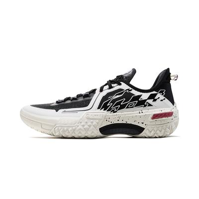 Li Ning Jie Ao, Black Flame Cushioning Slip Resistant Abrasion Resistant Low Top Basketball Shoes Men's Black White ABFU019-6