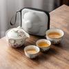 Ru kiln high-end open-piece travel tea set, one pot, three cups, outdoor portable light luxury company business commemorative gift