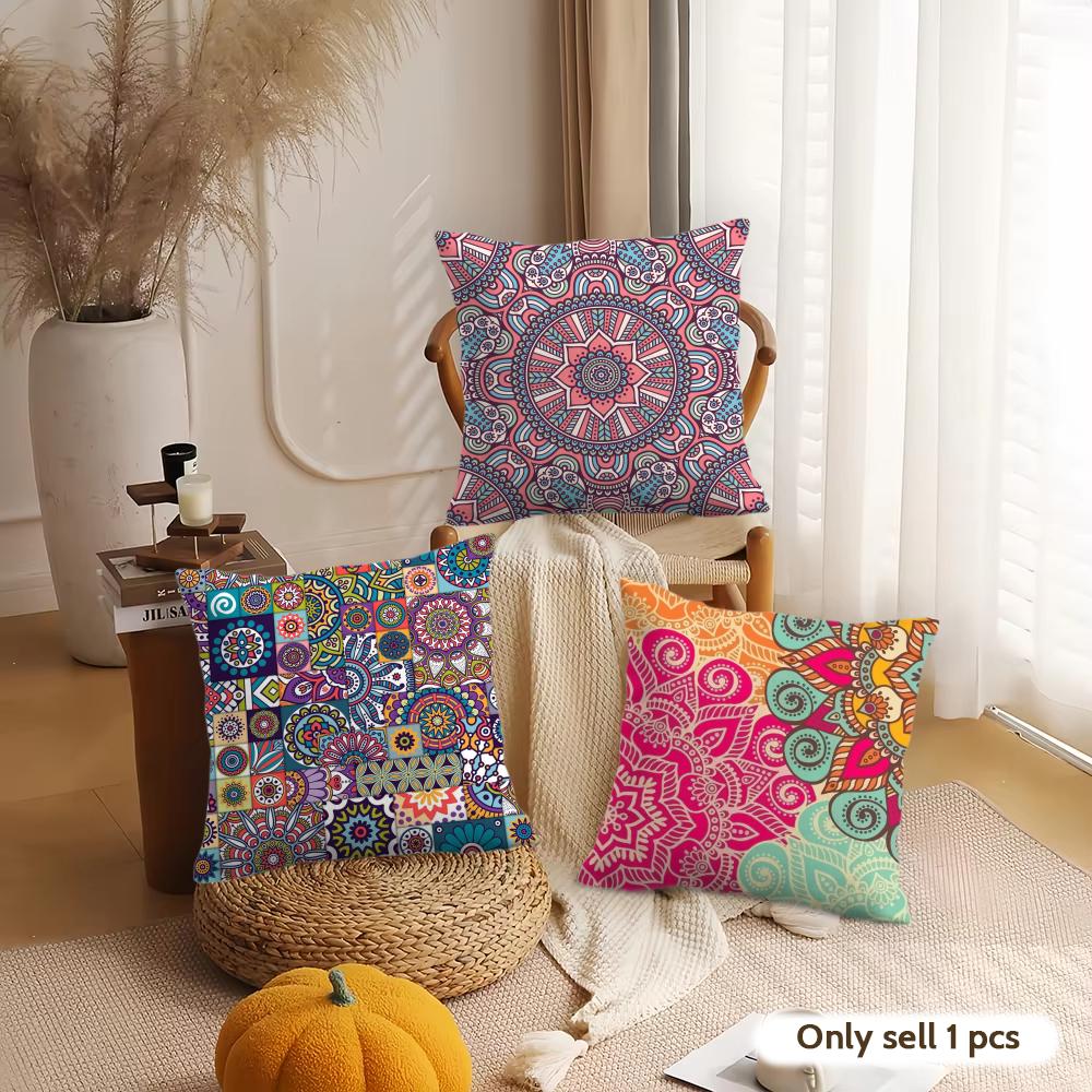 Mandala Pattern Cushion Cover Silky Short Plush Invisible Zipper Dustproof Sofa Pillow Case For Home Decor