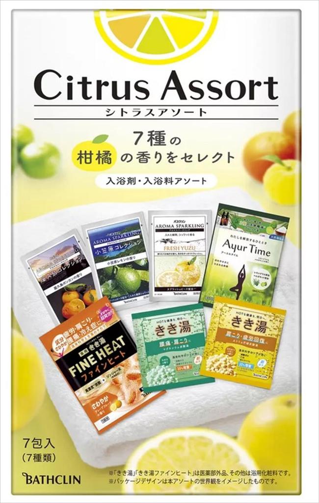 Bathclin Citrus a bath salt assortment 1 packet 7 carbonated bath salts Assort, citrus-scented (7 flavors, each), packets, powdered,