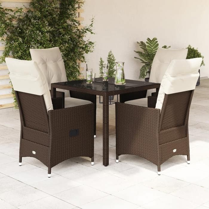 VidaXL Ensemble à manger de jardin 5 pcs et coussins marron poly rotin, ensemble de salle à manger d'extérieur, meuble de 3276769