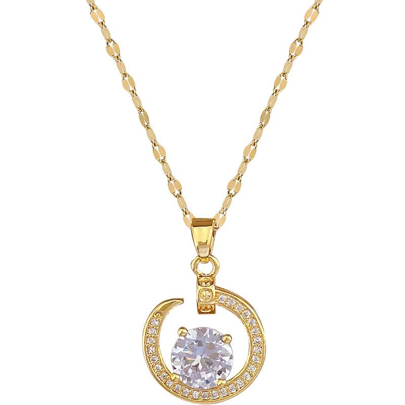 Zircon Moon Light Luxury Temperament Gorgeous Full Diamond Necklace Female Versatile Collarbone Chain Titanium Steel Chain
