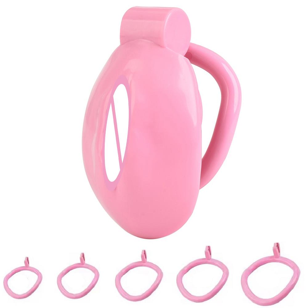 Pink Male Penis Chastity Cage Set Small Chastity Cage With 5 Cock Rings Penis Bondage Slave Man Sex Toy