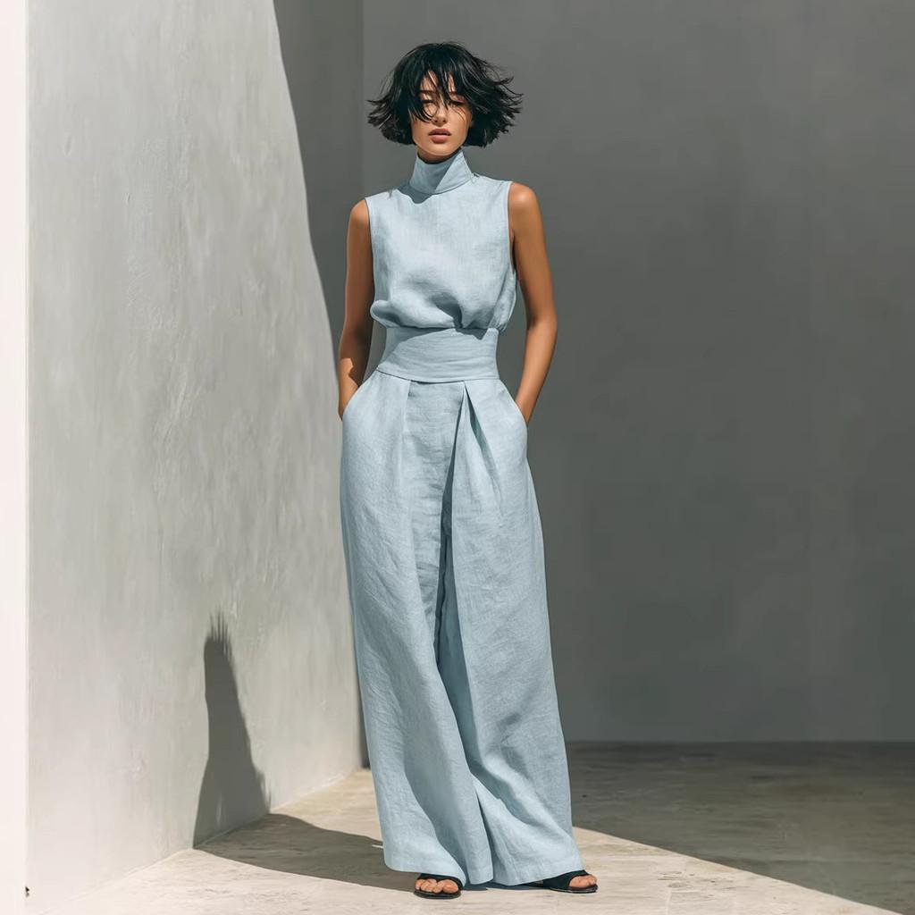 Einfarbiges ärmelloses T-Shirt für Damen aus Polyester im lässigen Sommerstil für zu Hause und die Freizeit