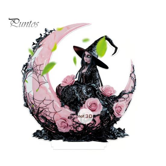 Cute Witchy Desk Accessories Halloween Dark Style Table Decorations, Acrylic Pink And Black Gothic Centerpiece, Fashionable Store Window Ornaments