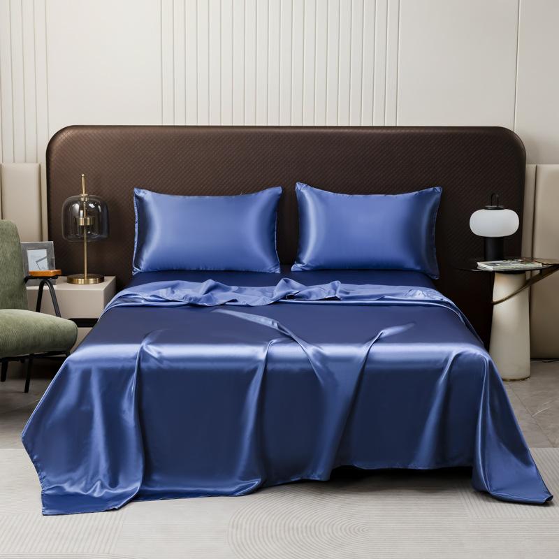 Cross-border foreign trade simulation silk sheet pillowcase solid color European and American pocket pillow wholesale pair of ice silk quilt