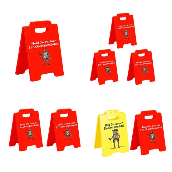 1/2/3Pcs Caution Overstimulated Desk Sign Cowboy Frog Hold On Partner I'm Overstimulated Mini Table Sign Home Office Decoration Coworkers Gag Gift