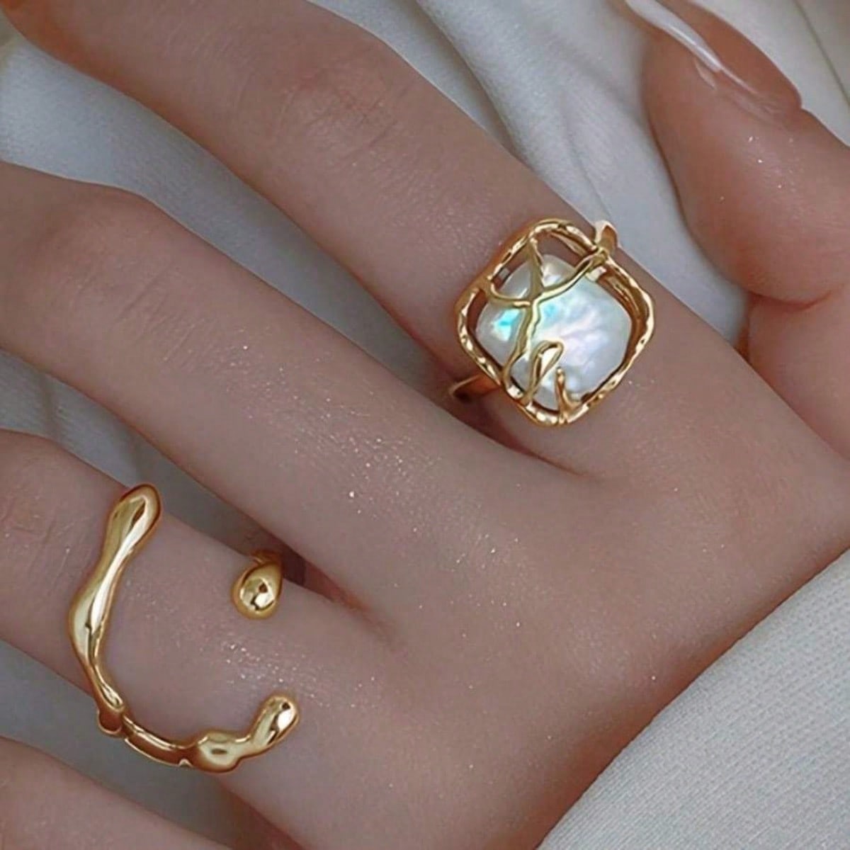 

2pcs Ladies Curved Open Ring Set, Suitable for Daily Wear and Holiday Gift Giving золотой