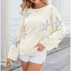 Womens Loose Fit Long Sleeve Knit Sweater With Star Round Neck Casual Pullover