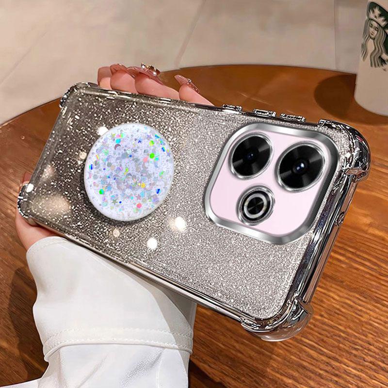 For POCO M6 Plus Holder Case Luxury Shiny Protective Shockproof Stand Cover Case For Xiaomi Redmi 13 5G 4G 13X 13C Coque Shell