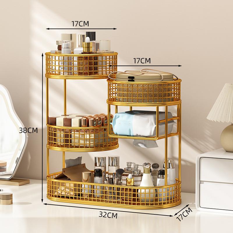 1Pc Varnished Metal Cosmetic Organizer Lightweight No-Installation Makeup Storage Rack Modern Vanity Countertop Shelf