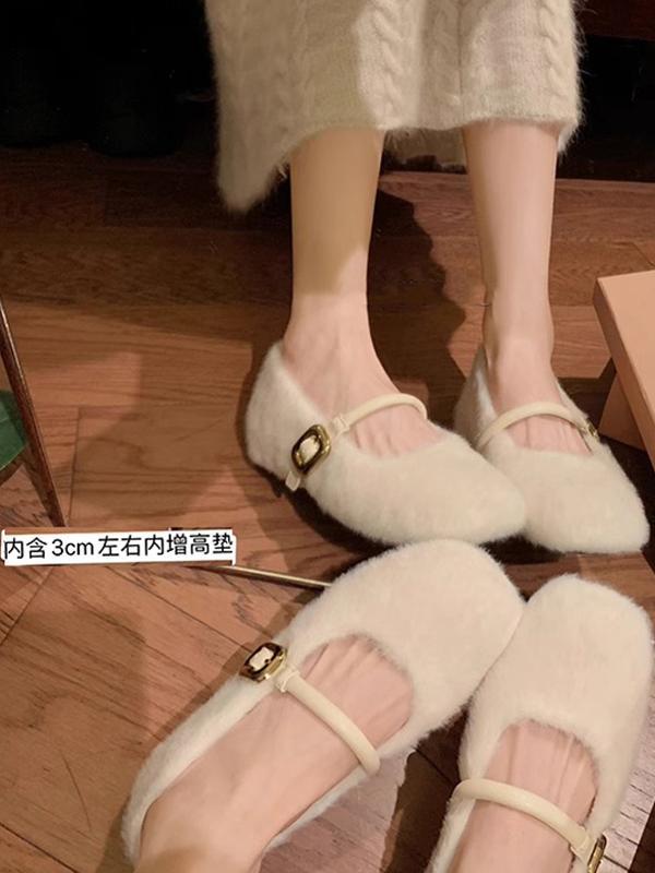 Ballet style inner height increase with fluffy Mary Jane 2025 autumn and winter new gentle soft-soled velvet single shoes
