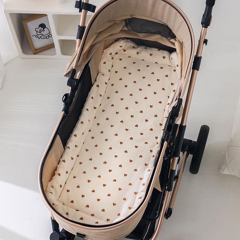 Reversible Quilted Baby Stroller Pad: Soft Crepe-Velvet, Double-Sided Cotton Cushion