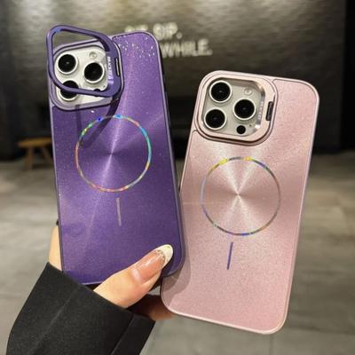 CD Texture Laser Glitter For Magsafe Lens Stand Case For iPhone Air 17 16 15 14 13 12 11 Pro Max Wireless Charge Bracket Cover