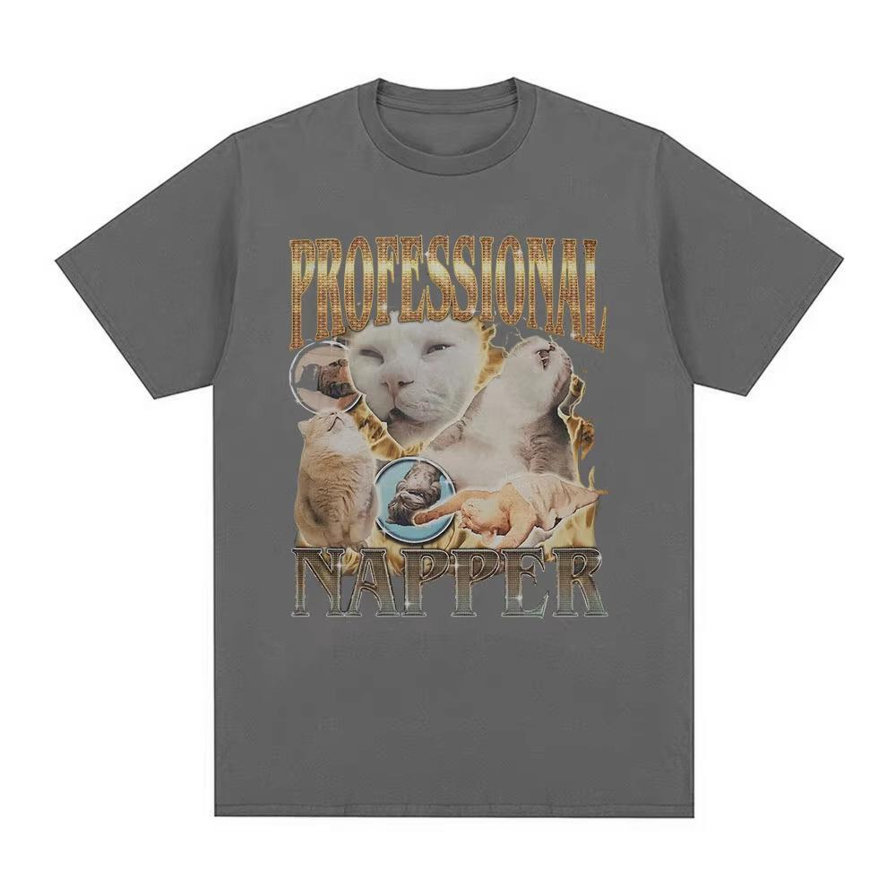 Professioneller Nickerchenmacher Lustige Katze Meme T-Shirt Männer Frauen Lässig Baumwolle Übergroßes T-Shirt Mode Vintage O-Ausschnitt T-Shirts Streetwear