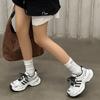 Retro polished dad shoes women's spring new three-bar old sports shoes thick-soled heightening leather running shoes