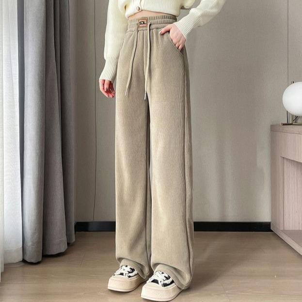 Thickened Lamb Plus Size Corduroy Wide-leg Pants for Women, Perfect for Autumn and Winter Casual Wear