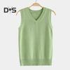Women Knitting Vest V-Neck Sleeveless Ribbed Trim Solid Color Vest Tops Autumn Winter Loose Fit Knitwear