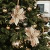 6Pcs Premium Silk PVC Poinsettia Christmas Flowers with Clips Glitter Xmas Tree Ornaments Festive Home Office Mall Decor