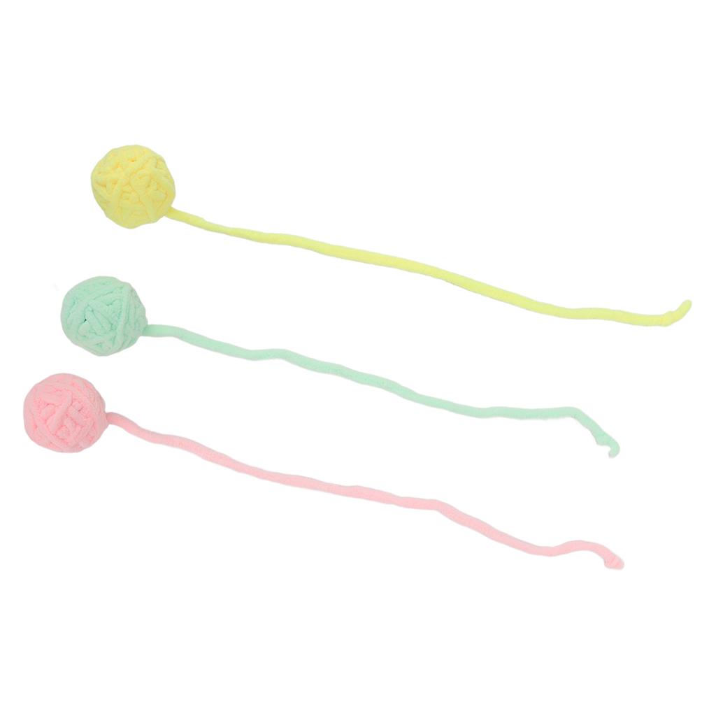 3Pcs Cat Plush Ball Interactive Cat Fuzzy Chew Balls with Bells for Indoor Cats Kitten Pure Color