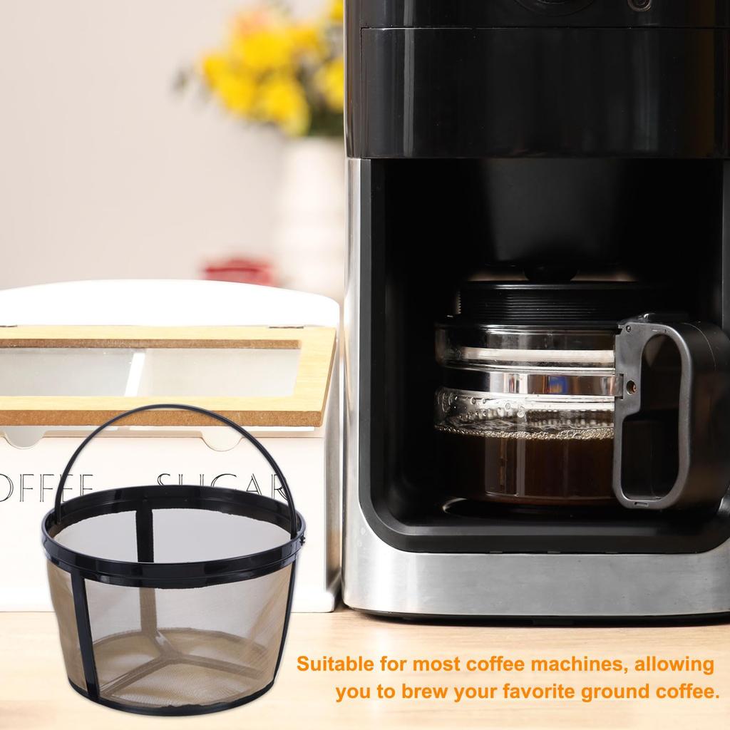 Uxcell 12-Cup Coffee Filter Basket, Reusable Replacement Coffee Filter Basket for Coffee Makers with Mesh Bottom, Gold, 2-Pack