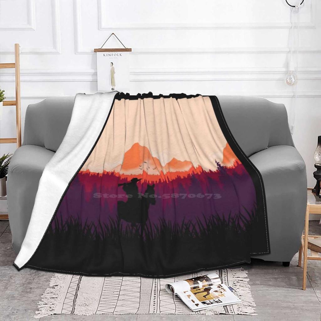 Far West Sunset New Arrival Fashion Leisure Warm Flannel Blanket Redemption 2 Rdr2 Gaming Arthur Morgan Sunset Horse Riding