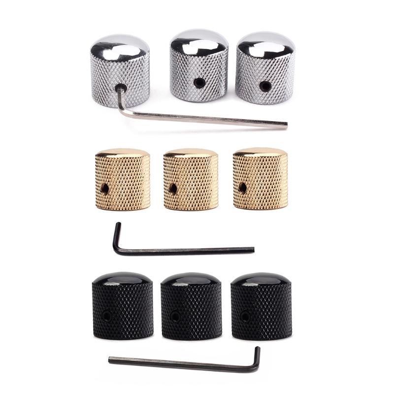 3 Pcs Electric Guitar Bass Effect Knob Volume Tone Control Knob Potentiometer Cap Metal Dome Knobs Replacement Parts